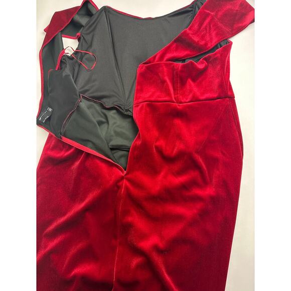 NWT Asos Design Curve Size 20 Drape Bardot Corset Red Velvet Pencil Midi Dress - Picture 15 of 15